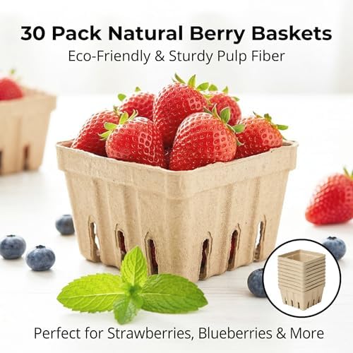 30 Pack Natural Pulp Fiber Berry Basket,Small Molded Produce Vented Basket - Image 3