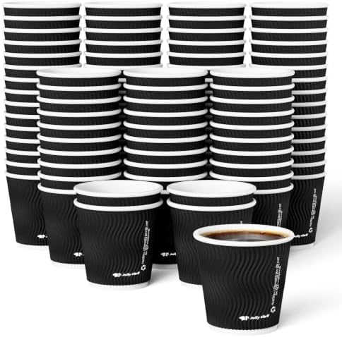 JOLLY CHEF Paper Coffee Cups 10 oz 120 Pack Insulated Paper Cups Black by JOLLYCHEF