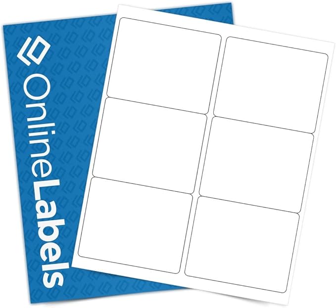4 x 3.33 Rectangle Shipping Labels - Permanent, White Matte - Wine, Pallet Labels - 6-Up - Pack of 6,000 Labels, 1,000 Sheets - Inkjet/Laser Printers - Online Labels