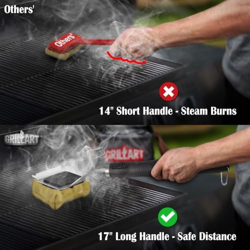 GRILLART Grill Brush Bristle Free Safe Steam Cleaning Tool, Replaceable Head for Any Grate Type - 17” Long Handle w/One-Fit-All Scraper - BBQ Accessories Cleaner for Outdoor Grill - Gifts for Men/Dad - Image 6