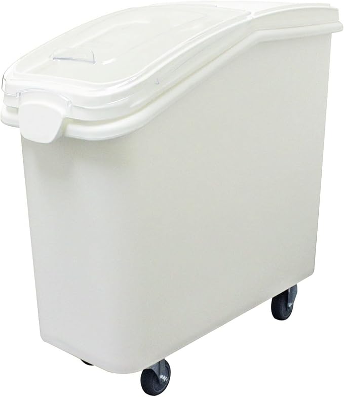 TrueCraftware- 21 Gallon (335 Cups) Shelf Ingredient Bin White with Clear Sliding Lid Casters & Measuring Scoop- Plastic Kitchen Pantry Storage Bin for Dry Food Flour Sugar Kitchen Restaurant