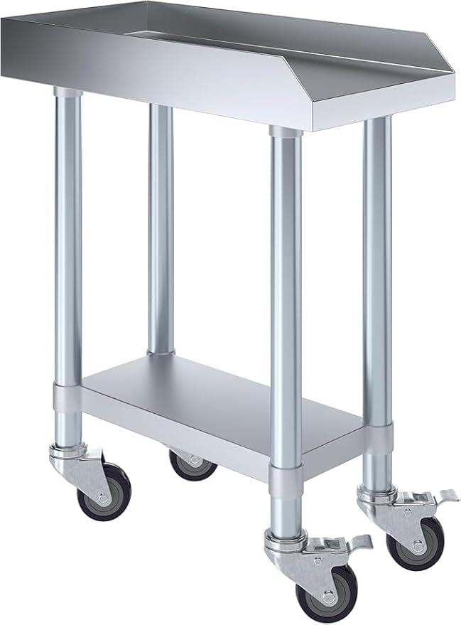 Stainless Steel Equipment Stand with Undershelf + Casters, Heavy Duty, Commercial Grade, NSF Certified (24" Width x 12" Length + Casters)