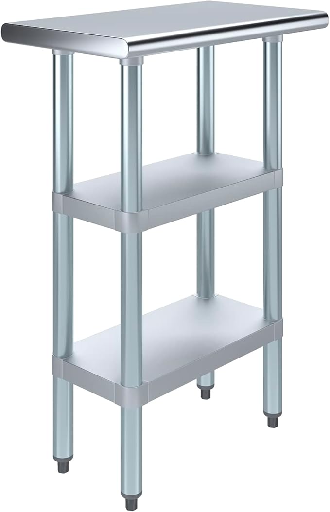 AmGood Stainless Steel Work Table with 2 Shelves | NSF | Metal Utility Table (24" Long x 14" Deep)