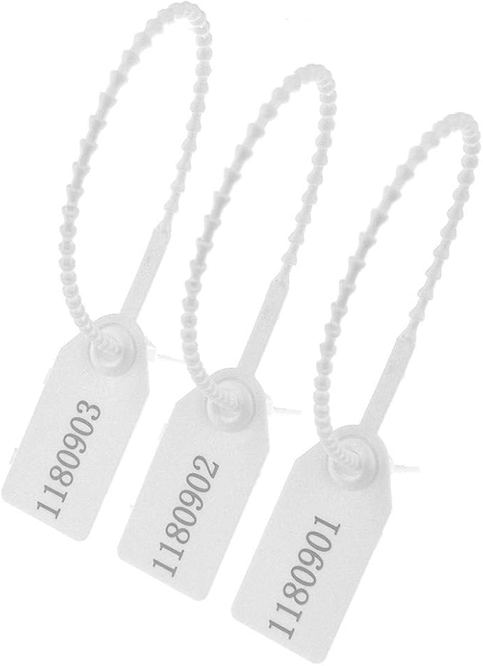 250mm Pull-Tite Plastic Security Seals Shipping Tags Disposable Signage Numbered(Package of 100) (White)