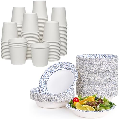 JOLLY CHEF Disposable Coffee Cups and Bowls, Printed Paper Bowls 20oz 160 Count, 4 oz Small Paper Cups 300 Pack for Bathroom,Mouthwash and Daily Use by JOLLYCHEF