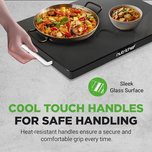 NutriChef Electric Warming Tray | Glass Surface Hot Serving Tray | Adjustable Temperature 140°F to 230°F | Energy Efficient & Space Saving | Perfect for Buffets,Parties & More | 21.2 x 16.5 IN | Black - Image 3