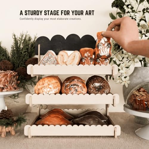HOTCAN Wooden Cookie Display Stand with Chalkboard Sign for Bakers, Vendors, Craft Fairs | Pastry Display for Market Booths & Events | 3 Tiered Cookie Display for Muffins, Cakes, and Pastries(Natural) - Image 6