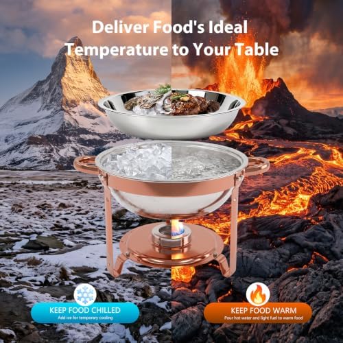4-Pack Rose Gold Chafing Dishes for Buffet – 6QT 304 Stainless Steel Complete Food Warmer Set with Lids, Water Pans & Fuel Holders, Ideal for Weddings, Parties & Events - Image 4
