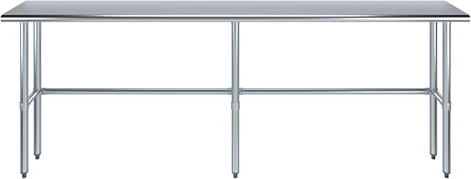 AmGood Stainless Steel Work Table Open Base | NSF Kitchen Island Food Prep | Laundry Garage Utility Bench (96" Long X 14" Deep)