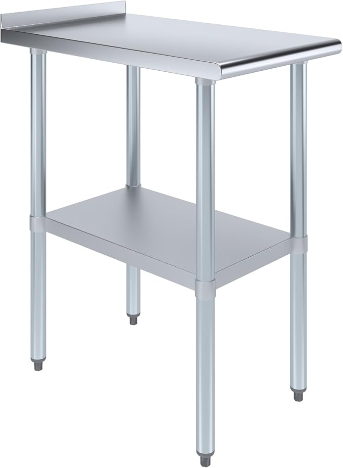 AmGood Stainless Steel Work Table with 1.5" Backsplash | Metal Kitchen Food Prep Table | NSF (18" Long x 30" Deep)