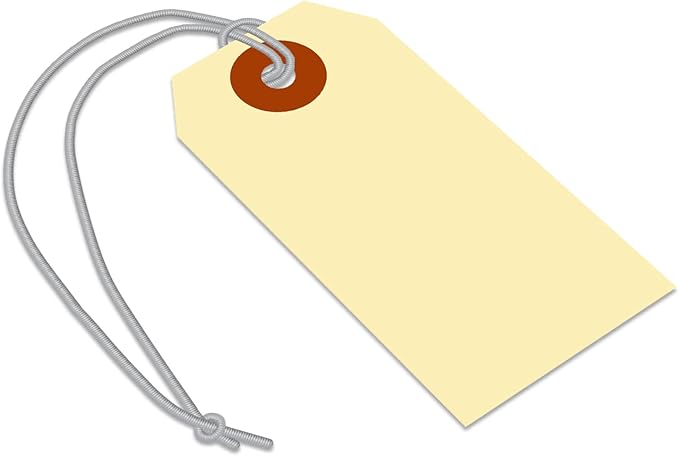 SmartSign Blank Manila Shipping Tags with Pre-Strung Elastic Strings - Pack of 250, Size-2, 13pt Thick Cardstock Tag, 3 1/4" x 1 5/8" Paper Hang Tags with Reinforced Fiber Patch