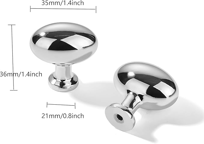 khtumeware 2 Pack 1-3/8 inch(35mm) Vibrant Polished Chrome Cabinet Knobs Dresser Knobs Oval Drawer Knobs Kitchen Cabinet Hardware Egg Knobs for Dresser Drawers