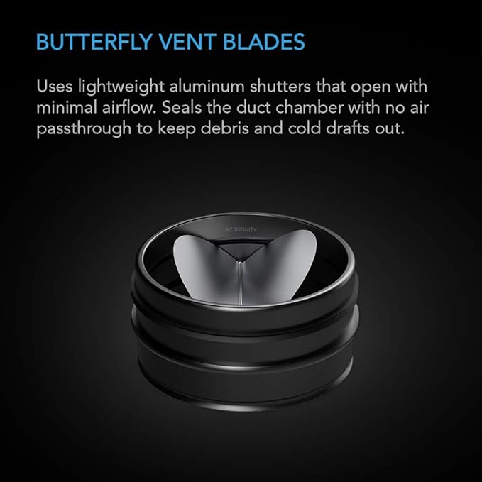 AC Infinity 8” Backdraft Damper, One-Way Airflow Ducting Insert with Spring-Loaded Folding Blades for 8” Ducting in Range Hoods and Bathrooms Fans