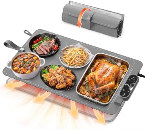 Warming Mat for Food， Extra Large 26"x15", 7 Heat Levels, 8 Hour Timer by FJAU