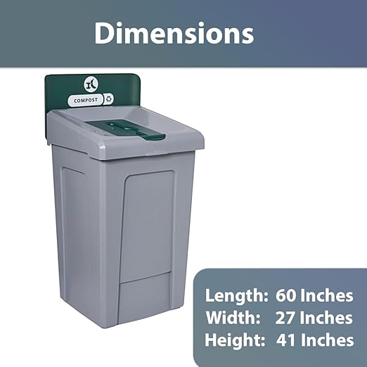 33 Gallon Compost Bin with Hinged Lid – Commercial Organic Waste Container with Venting and Cinches – Green Recycling Station for Kitchens, Cafeterias, and Institutions