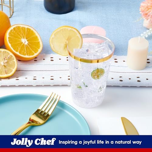 JOLLY CHEF 100 Pack 4.5 oz Gold Glitter Plastic Champagne Glasses & 12 oz Elegant Gold Rimmed Plastic Cups - Image 3