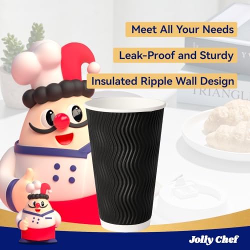 JOLLY CHEF Paper Coffee Cups 16 oz 90 Pack Insulated Paper Cups Black - Image 3