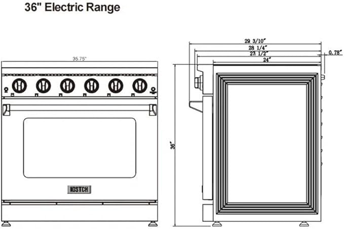 KOSTCH 36 inch Professional Electric Range with 5 Heating Elements Cooktop, 6.0 Cu. Ft. Convection Oven Capacity,Electric Stove Smooth Glass Top, in Stainless Steel KOS-36RE06H (Black)