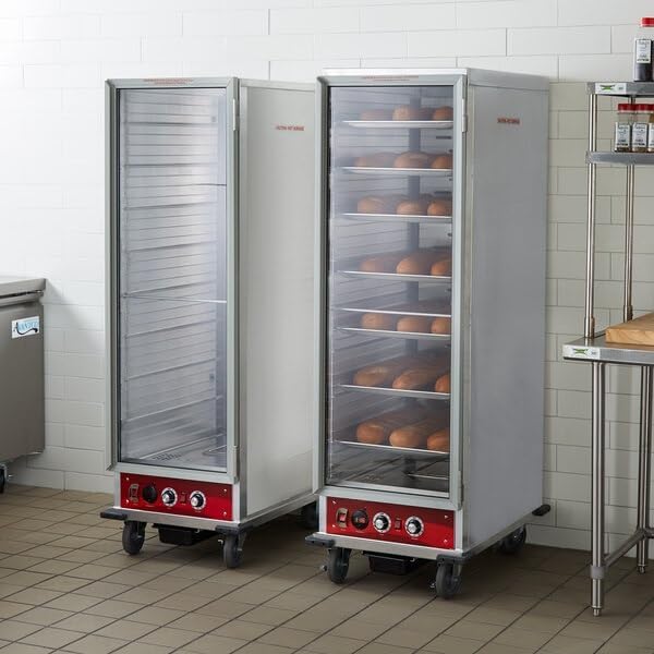 Full Size Insulated Heated Holding and Proofing Cabinet, Red/Silver, 36-Pan Capacity, Clear Door, Electric, 120V, 67.5x22.7x32.6 Inches