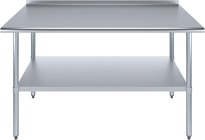 AmGood Stainless Steel Work Table with 1.5" Backsplash | Metal Kitchen Food Prep Table | NSF (60" Long x 30" Deep)
