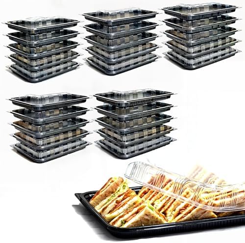 25 Pack Catering Trays with Lid – 13" Serving Trays with Lids - Reusable Serving Platter With Lid for Catering, Buffet, Picnics & Events – Party Trays With Lids (13.39 × 9.84 × 2.95 inch) by Unknown