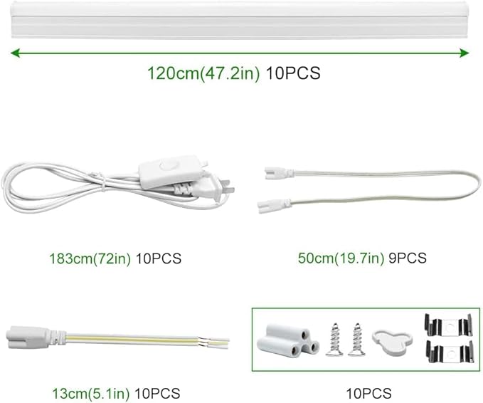 LightingWill LED Shop Light 3FT 14W, Natural White 4000K, Linkable T5 Integrated Fixture, Utility LED Ceiling and Under Cabinet Light, Corded Electric with Built-in ON/Off Switch, 10 Pack