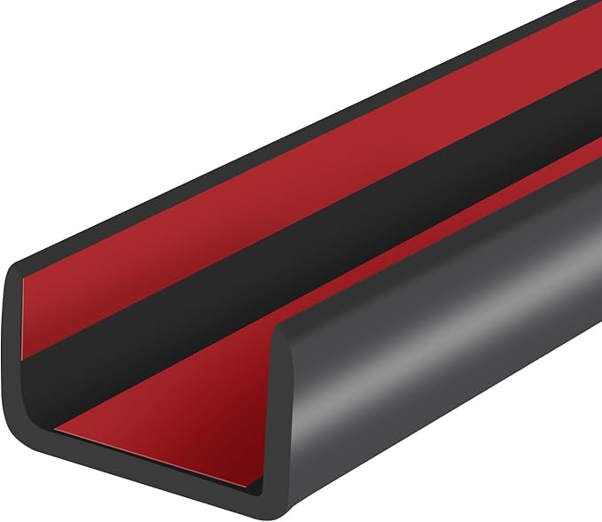 Rubber Edge Trim, Self-Adhesive U Channel Edge Protector for Plywood, Cabinet, 1-1/8" Wood Edge Banding, Flexible Furniture Repair, EPDM Material, Fit 1-1/8"(28mm), Length 20Ft, Black