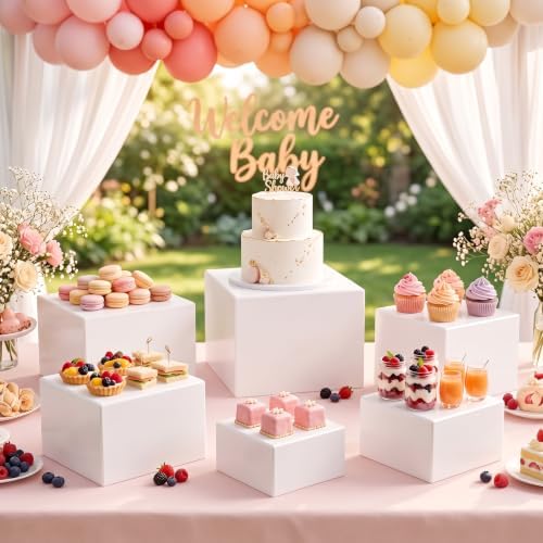 6-Piece White Acrylic Buffet Risers for Dessert Table Display - Image 2