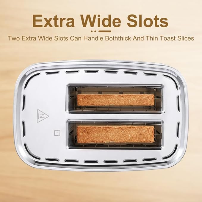 Smart Touch Screen Toaster 2 Slice, KETIAN Automatic Digital Stainless Steel Toaster,7 Bread Types,Single Slot Tech,7 Browning Settings,Removable Crumb Tray,1400W (Silver)