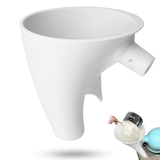 Upgraded Flour Funnel for Kitchen Aid Mixer,Flour Funnel- Stand Mixer Attachment,Secure-Fit No-Spill Funnel with Deep Pour Design, Improved Stability & Easy-Clean Attachment -Large Size (White)
