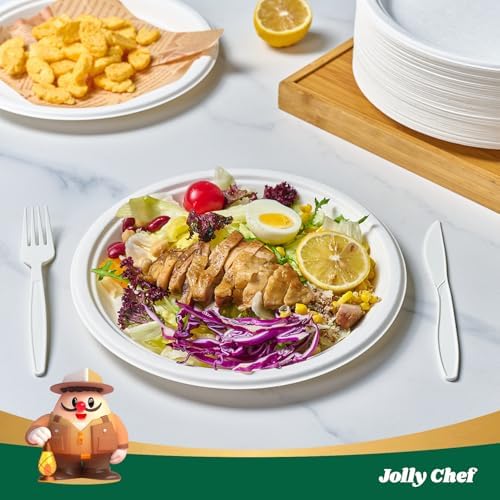 JOLLY CHEF Paper Plates 10 Inch, White Compostable Paper Plates 150 Pack - Image 2
