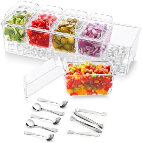 Lifewit Chilled Condiment Container with Stainless Steel Spoons & Tongs by Lifewit