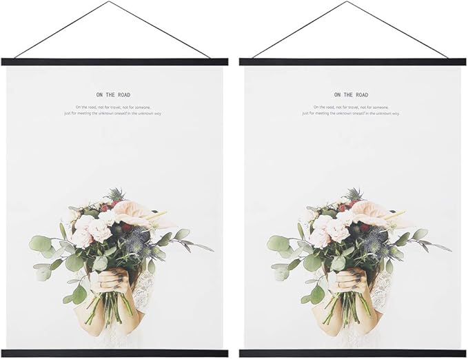 Miaowater 2 Pack Magnetic Poster Frame Hanger,18x24 18x12 18x28 Light Wood Wooden Magnet Frames Hangers for Photo Picture Art Canvas Print Artwork Wall Hanging Black 18''