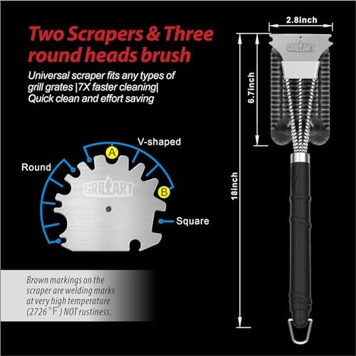 GRILLART Grill Brush and Universal Fit Scrapers, 18" BBQ Wire Cleaning Kit - Image 4