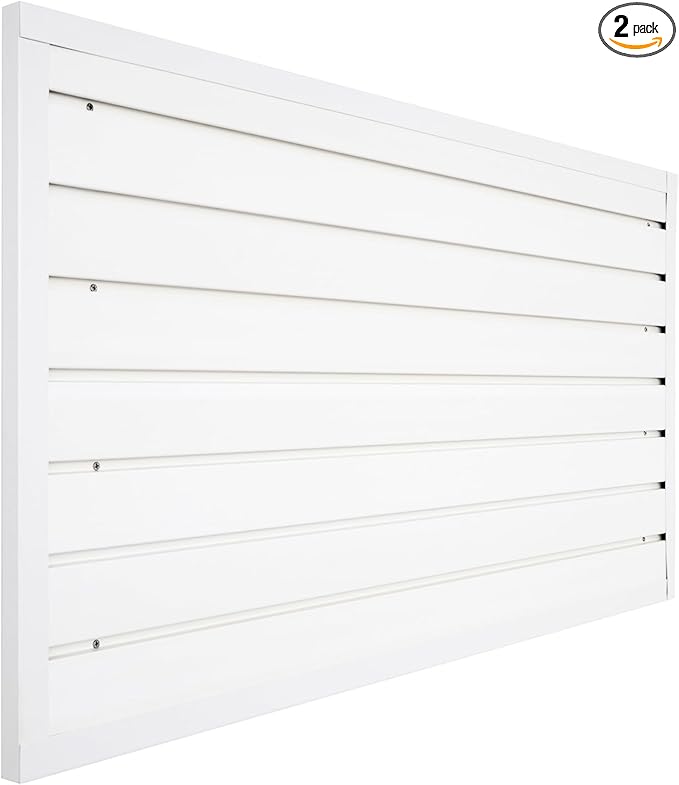 Slatwall Panel Garage Organizer, Heavy Duty Wall Mounted PVC Slat Wall Panels, Tool Organization Peg Board 4ft x 2ft (White)