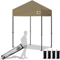 Eurmax USA 5'x5' Pop Up Canopy Tent Commercial Instant Canopies with Heavy Duty Roller Bag,Bonus 4 Sand Weights Bags (Khaki)
