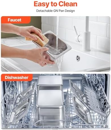 VEVOR Countertop Food Serving Display Container, Stainless Steel Food Salad Server Tray, Buffet Condiment Dispenser, Ice Cooled Rack with Separate Lid, for Restaurant Hotel Kitchen Party (6x1/6 Pan) - Image 5