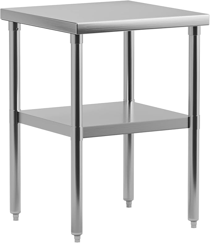 24" x 24" Stainless Steel Work Table NSF Certified Heavy Duty Commercial Kitchen Prep Table with Undershelf for Home, Restaurant, Hotel, Silver