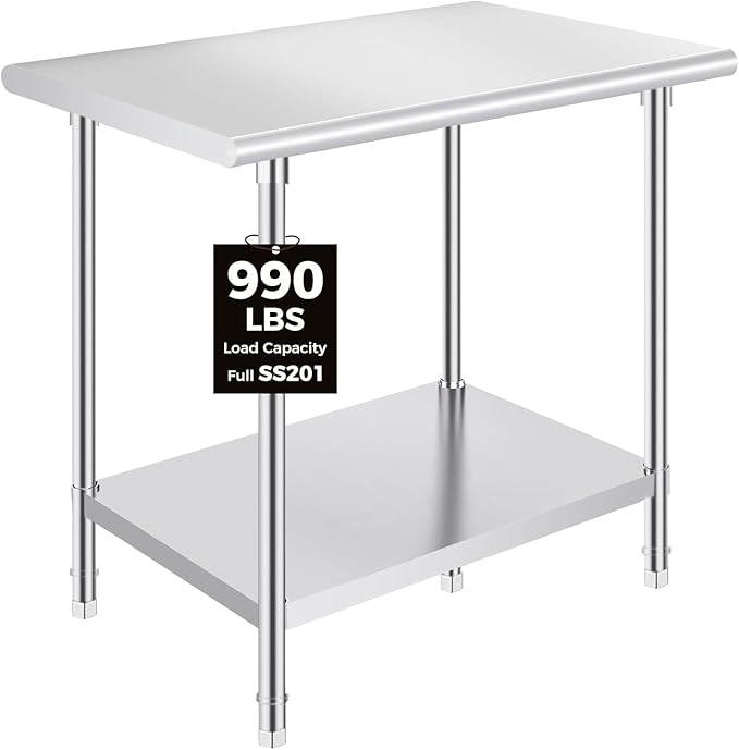 OSTBA Stainless Steel Table for Prep & Work 24x36 Inches, NSF Metal Commercial Heavy Duty Table with Adjustable Undershelf and Adjustable Foot for Restaurant Kitchen Home and Hotel