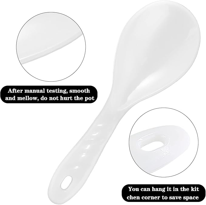 2PCS Plastic Rice Paddle Spoon Scoop, Non-Stick Rice Spatula Cooker Serving Spoon 7.87 Inch (White B)