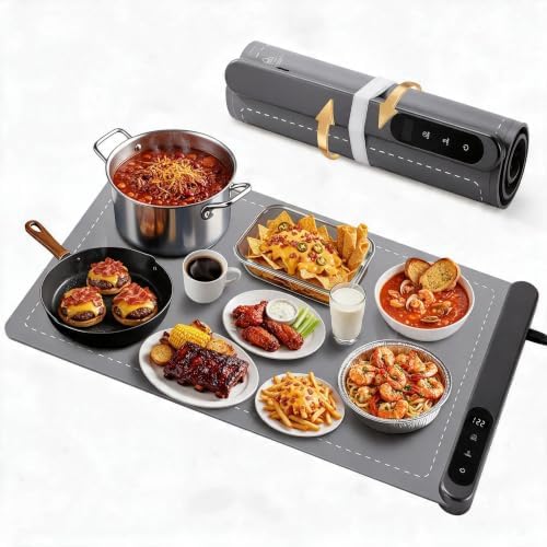 Warming Food Mat, Electric Heating Warming Mat for Food with 6 Level Temperature & 6 Hours Timer, Flexible Silicone Food Warmer, Portable Warming Trays for Party Home Kitchen (Gray, 23.6"x15") by NtoaujaoPilatesReformerSet