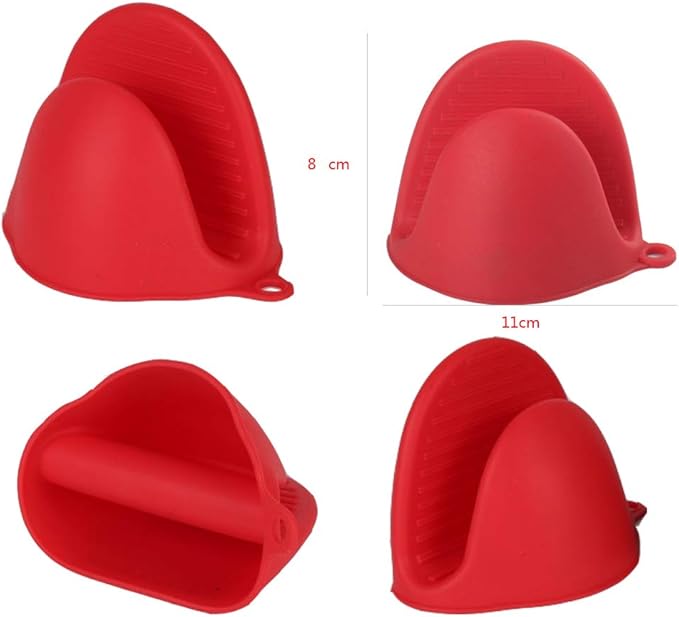Silicone Cooking Pinch Grips Oven Mitts - Mini Finger Protector Pot Holder for Kitchen,Cooking,Baking,BBQ - Heat Resistant Gloves, 2 Pairs (Black and Red)