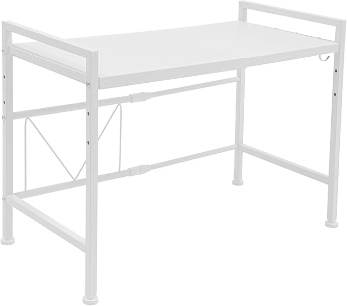 2 Tier Microwave Oven Rack, Adjustable Shelf with 3 Hooks, Microwave Stand with Storage, Toaster Shelf Heavy Duty Stand Kitchen Counter Top Organizer for Kitchen (white)