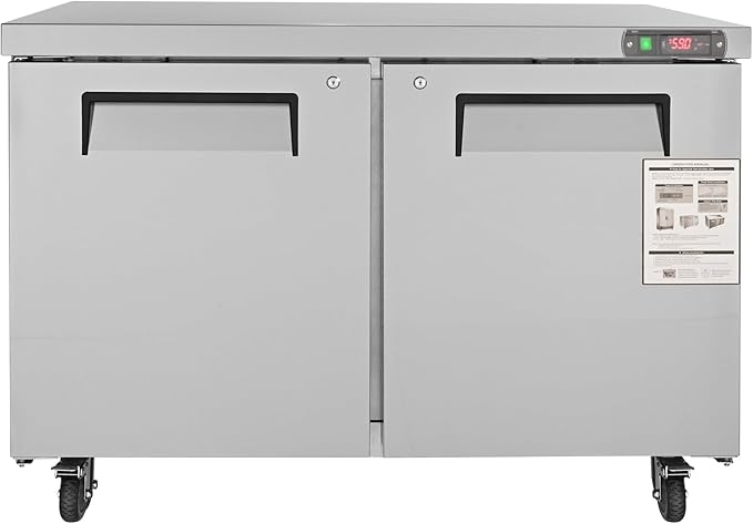 VEVOR Commercial Refrigerator, 48" Worktop Undercounter Refrigerator, 12.85 Cu. Ft Thick Stainless Steel Refrigerated Food Prep Station, 2 Door Worktop Fridge with lock for Restaurant, Bar, Diner
