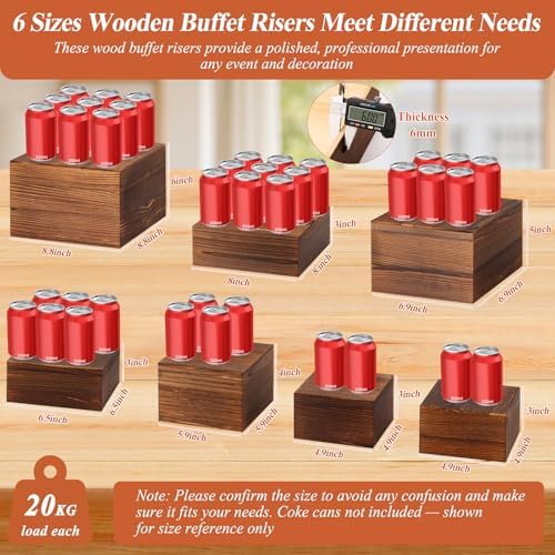 Qinzave 7 Pack Wooden Risers Display Stands with Acrylic Maker Pen and Mini Sign, Food Risers for Buffet Table Shelf Display Stand for Party Catering Dessert Cupcake Jewelry - Image 2