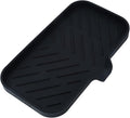 Silicone Bathroom Soap Dishes with Drain Spout-Bathroom and Kitchen Sink Organizer,Sponge Holder,Dish Soap Tray,Perfect for Dispenser,Scrubber,Bottle,Cup on Sink or Counter-Black 9.6"×5.3"