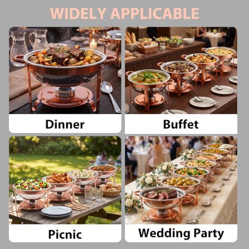 4-Pack Rose Gold Chafing Dishes for Buffet – 6QT 304 Stainless Steel Complete Food Warmer Set with Lids, Water Pans & Fuel Holders, Ideal for Weddings, Parties & Events - Image 7