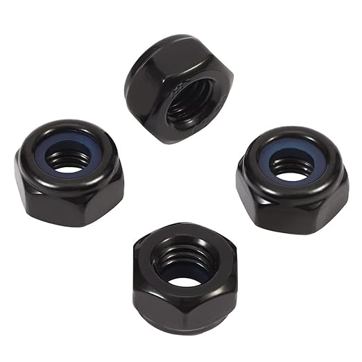 MewuDecor 1/4-20 Nylon Insert Hex Lock Nuts Locknuts, 304 Stainless Steel 18-8, Black Oxide, 50 PCS