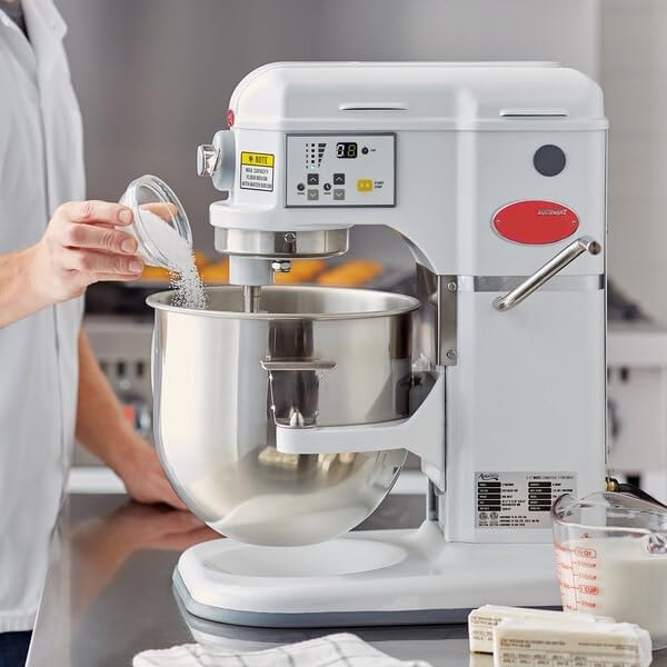 8 Qt Commercial Stand Mixer, White, Bowl Lift, 5-Speed with Timer, 600W Motor, Digital Controls, Stainless Steel Bowl, 12x16x19 Inches