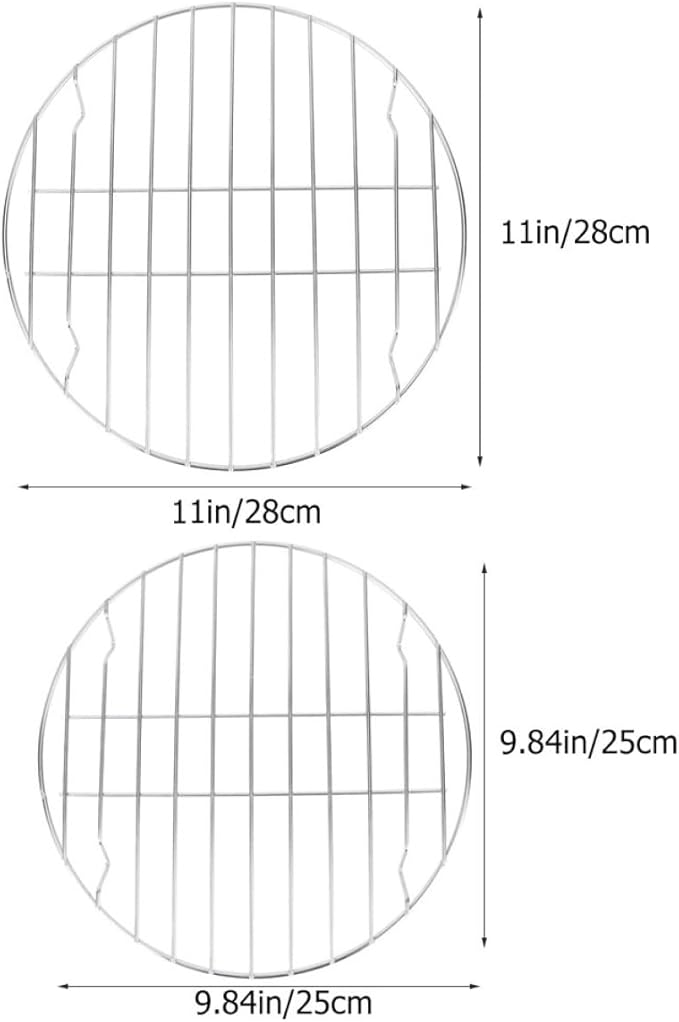 MERRYHAPY 2Pcs Stainless Steel Steak Barbecue Stand and Pizza Baking Rack, 25Cm 28Cm Grilling Shelf for Outdoor Barbecue, Meat Rib Rack Compatible Grill and Oven Cooking